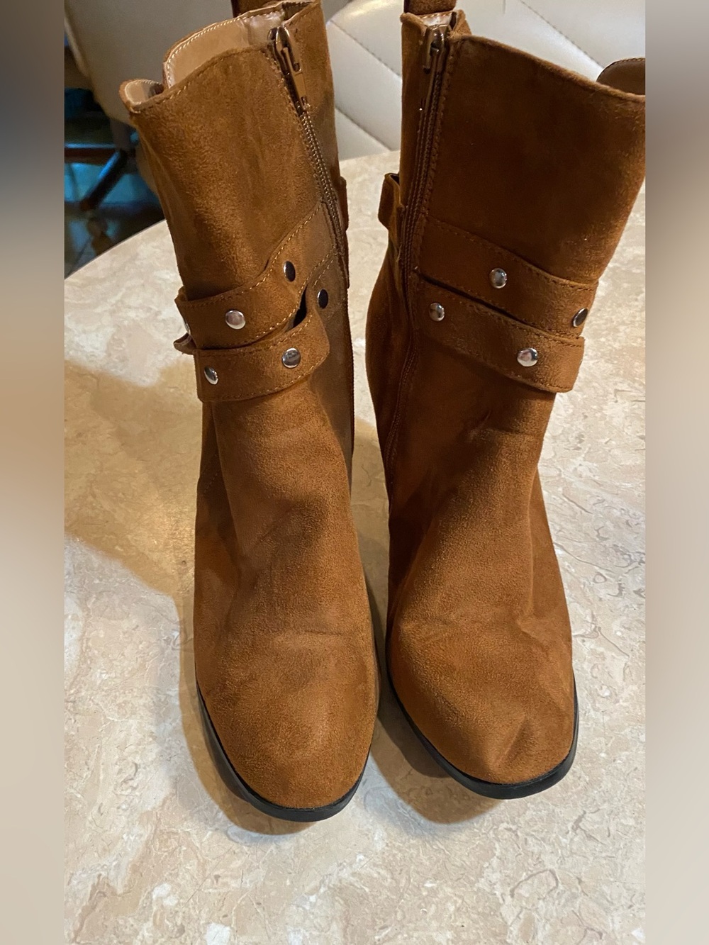 Hot Kiss Suede Mid-Calf Heeled Boots in Cognac